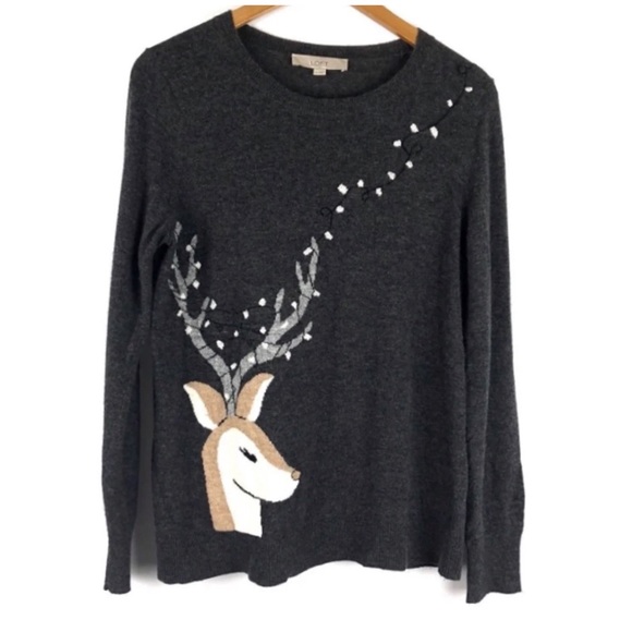 Loft Reindeer Pullover Sweater Size Medium - Picture 2 of 8